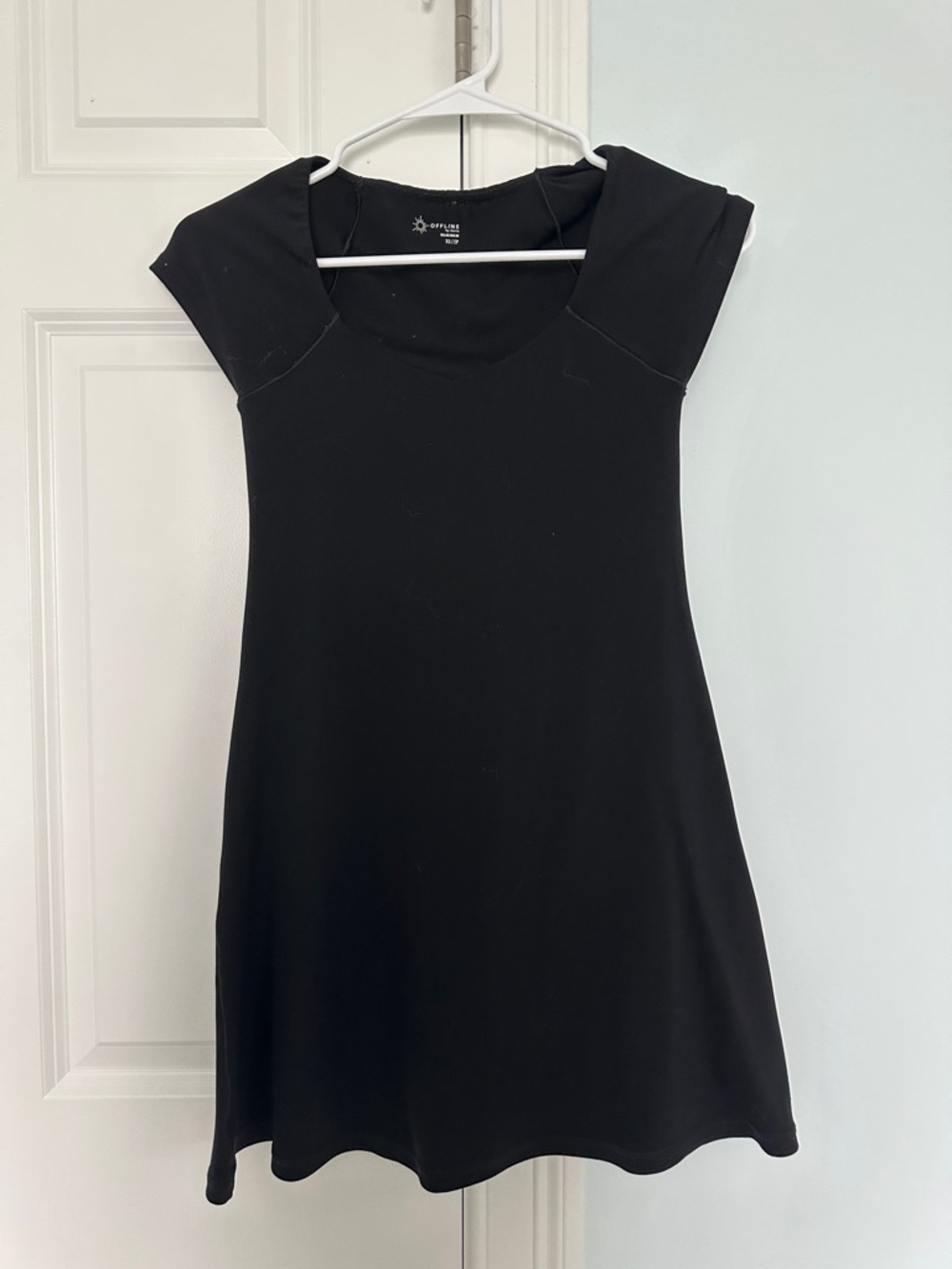 aerie athletic Black Cap-Sleeve Mini Dress w built in shorts